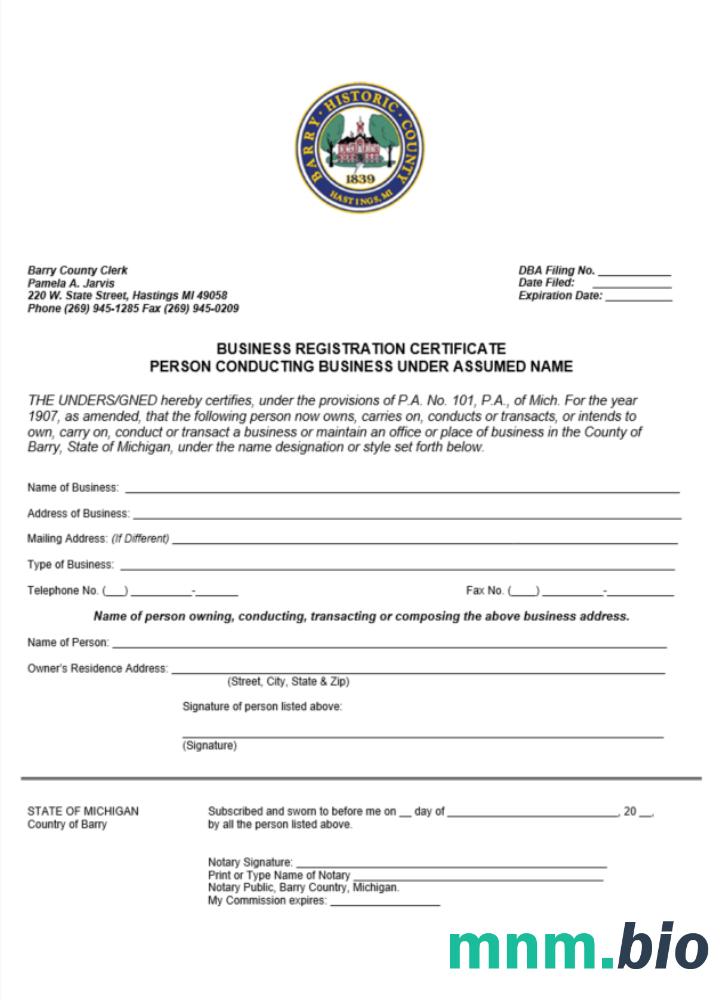 USA Michigan vcertyfikat of business registration